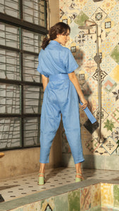 Oversized Short Sleeve Baggy Jumpsuit — Bright Blue
