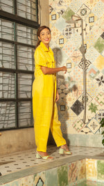 Load image into Gallery viewer, Oversized Short Sleeve Baggy Jumpsuit — Dark Yellow
