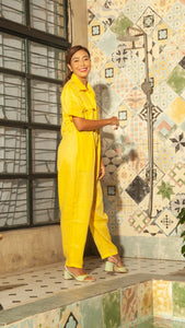 Oversized Short Sleeve Baggy Jumpsuit — Dark Yellow
