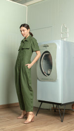 Load image into Gallery viewer, Oversized Short Sleeve Baggy Jumpsuit — Army Green

