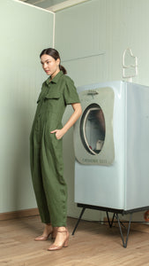 Oversized Short Sleeve Baggy Jumpsuit — Army Green
