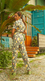 Load image into Gallery viewer, Short Sleeve Tapered Jumpsuit — Pineapple Print
