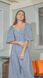 Load image into Gallery viewer, Corset in Blue and White Gingham Linen
