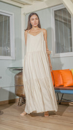 Load image into Gallery viewer, Double Strap V-Neckline Long Dress in Beige Linen
