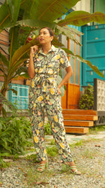 Load image into Gallery viewer, Short Sleeve Tapered Jumpsuit — Pineapple Print
