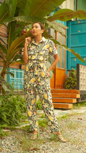 Short Sleeve Tapered Jumpsuit — Pineapple Print