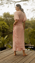 Load image into Gallery viewer, Short Mushroom Sleeve Wrap Long Dress — Floral
