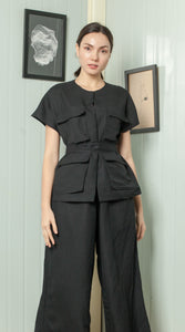 Four Pocket Drop Shoulder Oversized Belted Top