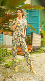 Load image into Gallery viewer, Front Zip Lapel Tapered Jumpsuit — Pineapple
