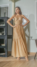 Load image into Gallery viewer, Double Strap V-Neckline Long Dress in Nude Lightweight Cotton Weave
