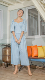 Load image into Gallery viewer, Corset in Light Blue Woven Linen
