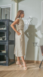 Load image into Gallery viewer, Wide Wrap Belt Dress — Beige Linen
