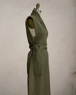 Load image into Gallery viewer, Wide Wrap Belt Dress — Fatigue Green Linen
