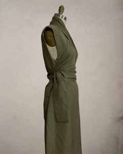 Wide Wrap Belt Dress — Fatigue Green Linen