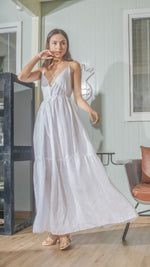 Load image into Gallery viewer, Double Strap V-Neckline Long Dress in White Linen
