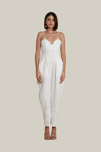 Sweetheart Baggy Jumpsuit in White Tweed