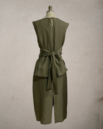 Load image into Gallery viewer, Wide Wrap Belt Dress — Fatigue Green Linen
