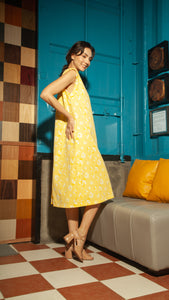 Wide Wrap Belt Dress — Yellow Floral