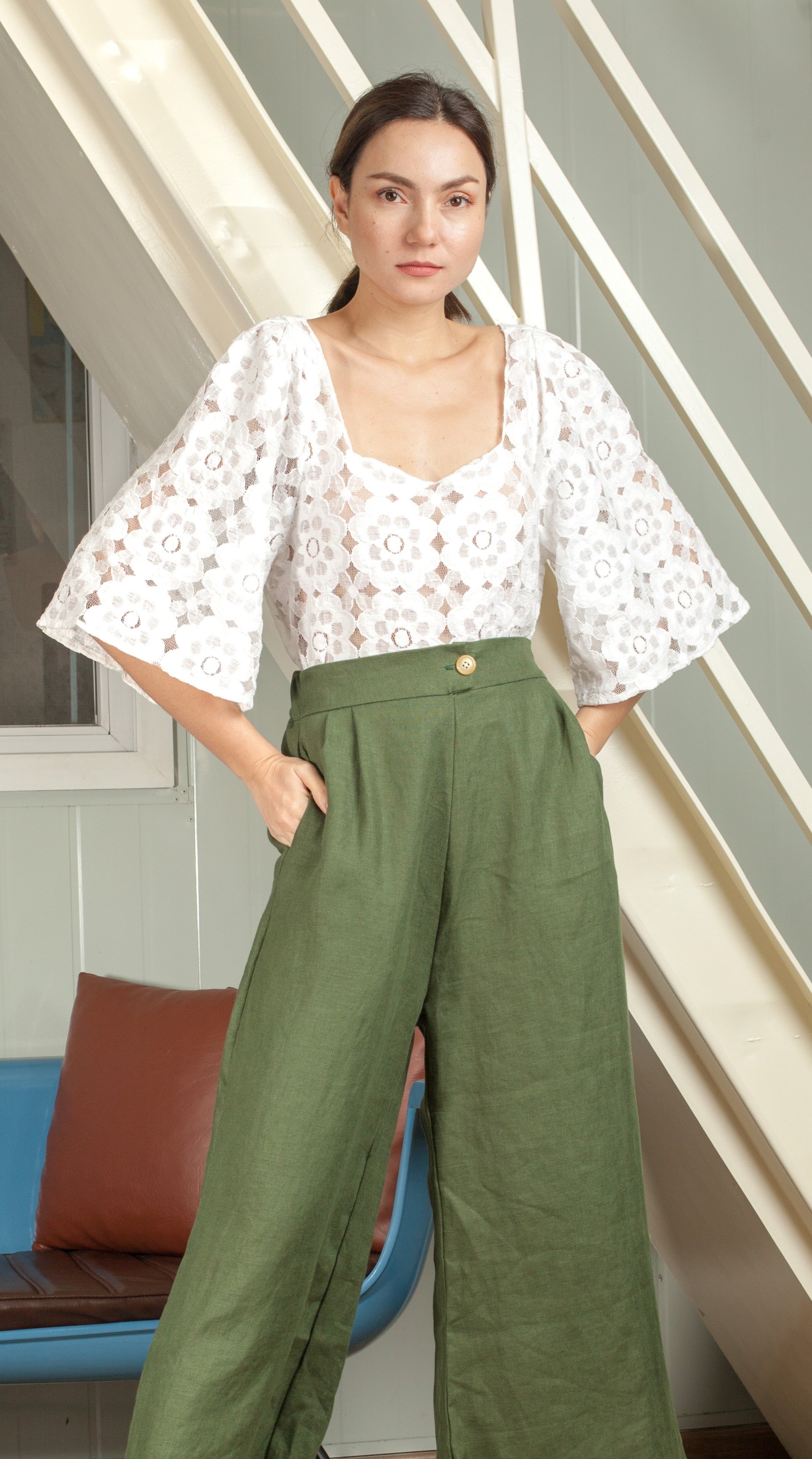High Back Crop Top — White Lace