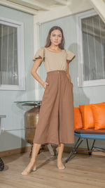 Load image into Gallery viewer, Single Button Front Zip Flat Front Waistband Back Elastic Wide Hem Pants — Dark Brown
