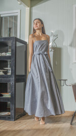 Load image into Gallery viewer, Spaghetti Strap Balloon Dress in Linen Chambray

