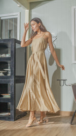 Load image into Gallery viewer, Spaghetti Strap Balloon Dress in Tan Linen
