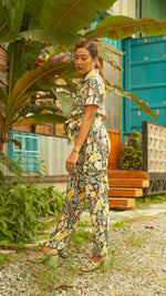 Load image into Gallery viewer, Short Sleeve Tapered Jumpsuit — Pineapple Print

