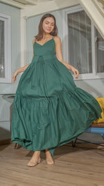 Load image into Gallery viewer, Double Strap V-Neckline Long Dress in Plant Lightweight Cotton Weave
