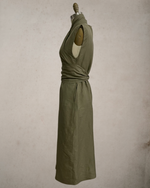 Load image into Gallery viewer, Wide Wrap Belt Dress — Fatigue Green Linen
