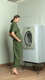 Load image into Gallery viewer, Oversized Short Sleeve Baggy Jumpsuit — Army Green
