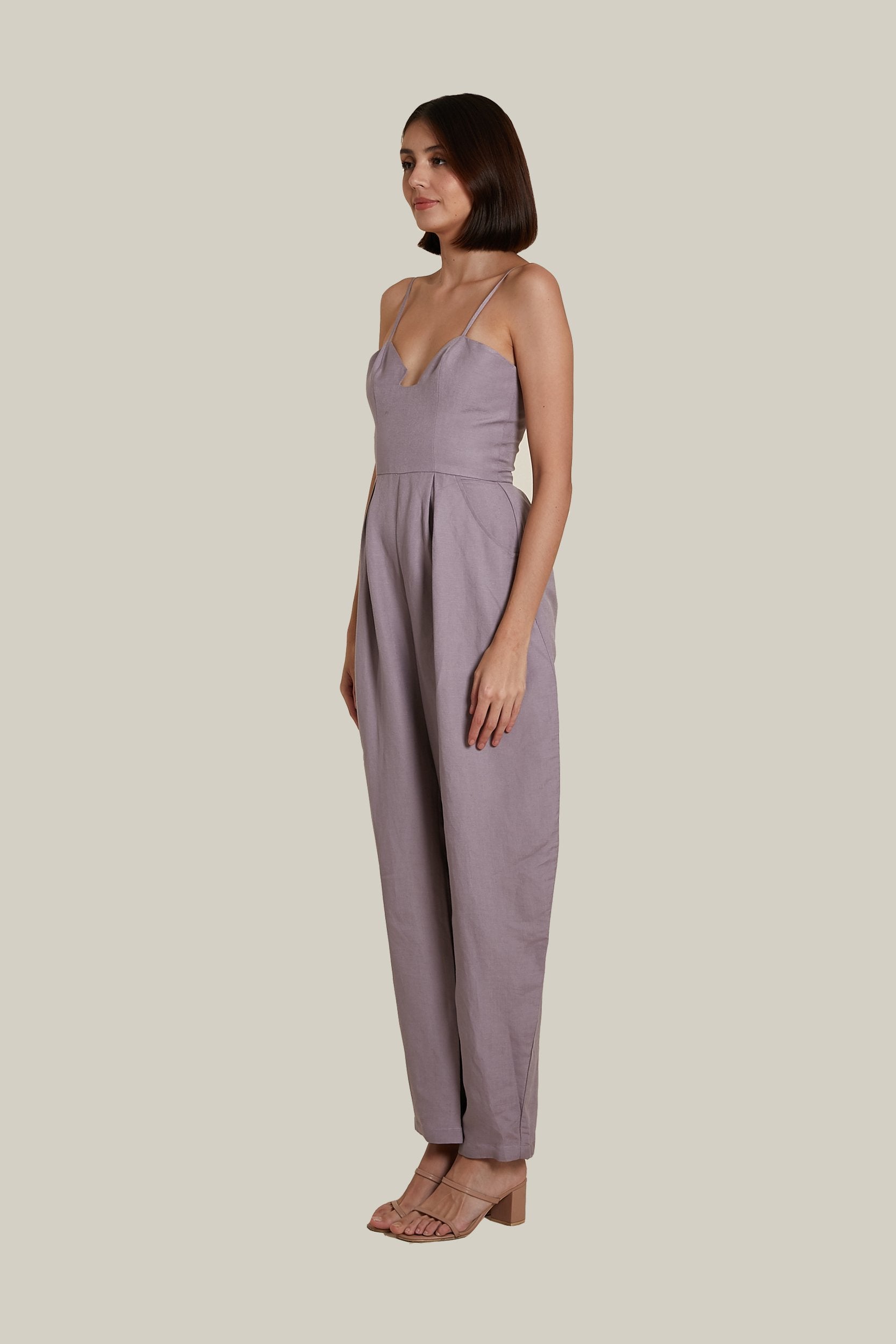 Sweetheart Baggy Jumpsuit in Lavender Linen