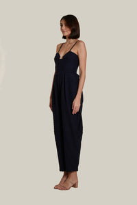 Sweetheart Baggy Jumpsuit in Dark Blue Tweed