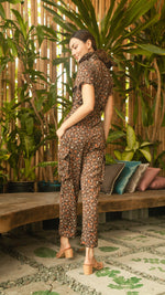Load image into Gallery viewer, Short Sleeve Tapered Jumpsuit — Brown Floral
