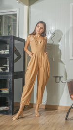 Load image into Gallery viewer, Sweetheart Baggy Jumpsuit in Dark Tan Linen
