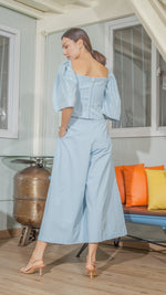 Load image into Gallery viewer, Double Front Pleat Wide Leg Pants in Light Blue Linen
