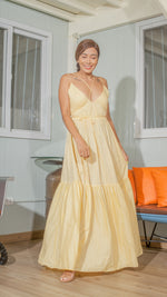 Load image into Gallery viewer, Double Strap V-Neckline Long Dress in Light Yellow Lightweight Cotton Weave
