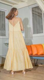 Load image into Gallery viewer, Double Strap V-Neckline Long Dress in Light Yellow Lightweight Cotton Weave
