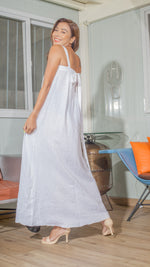 Load image into Gallery viewer, Tie Back Ribbon Dress in White Linen
