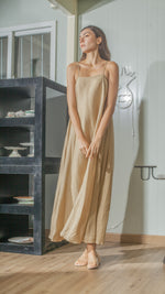 Load image into Gallery viewer, Spaghetti Strap Balloon Dress in Tan Linen
