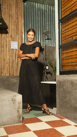 Load image into Gallery viewer, Flat Waistband Wide Hem Pants with Belt Loop in Black Eyelet
