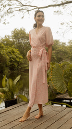 Load image into Gallery viewer, Short Mushroom Sleeve Wrap Long Dress — Floral

