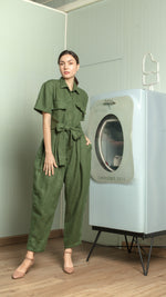 Load image into Gallery viewer, Oversized Short Sleeve Baggy Jumpsuit — Army Green
