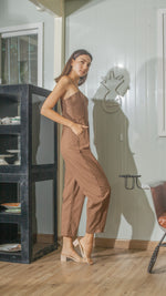 Load image into Gallery viewer, Sweetheart Baggy Jumpsuit in Dark Brown Linen
