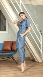 Load image into Gallery viewer, Oversized Short Sleeve Baggy Jumpsuit — Soft Denim Blue
