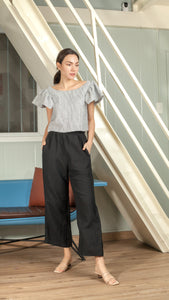 Gathered Waist Square Pants in Black