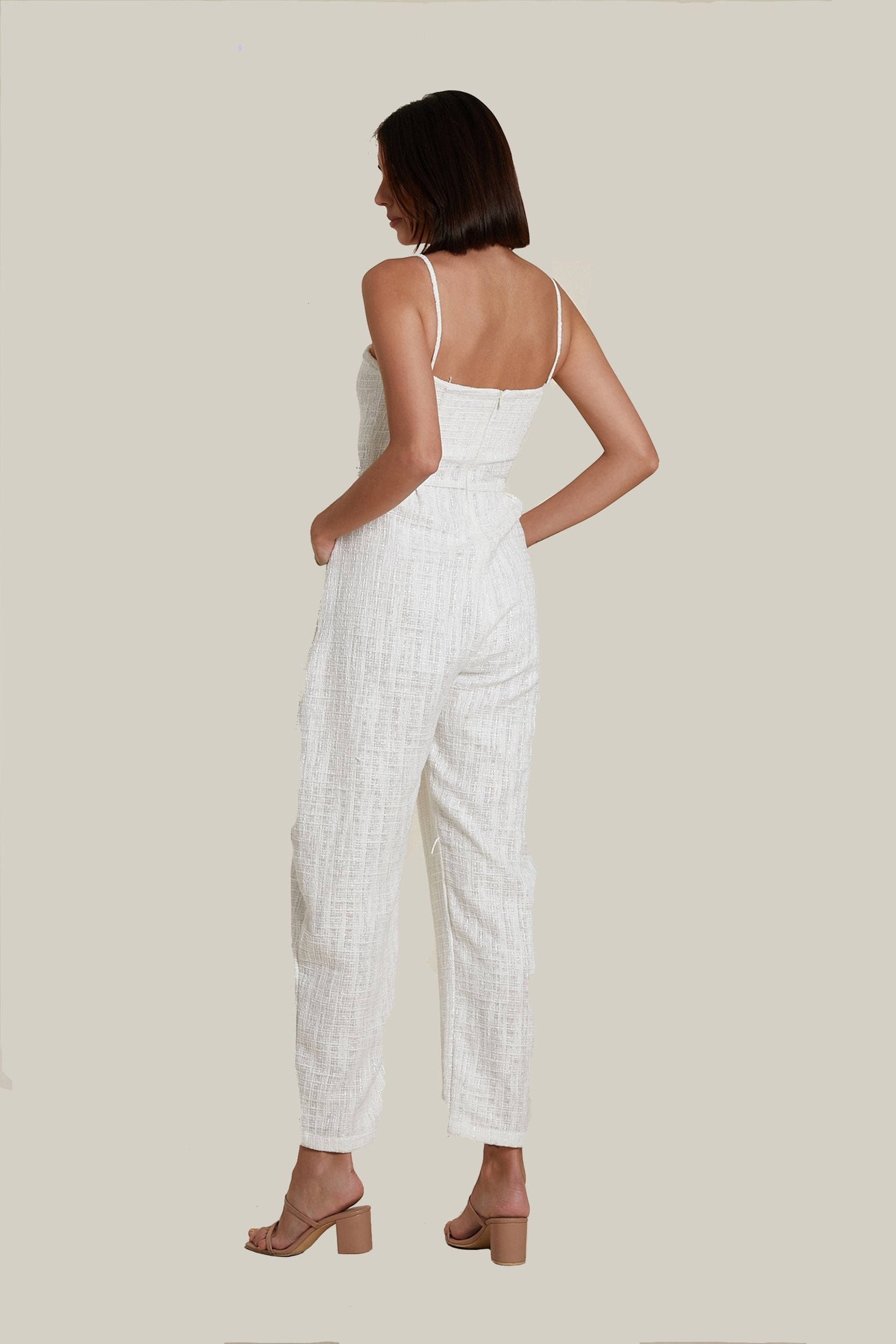 Sweetheart Baggy Jumpsuit in White Tweed