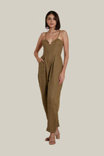 Load image into Gallery viewer, Sweetheart Baggy Jumpsuit in Brown Thick Woven Linen
