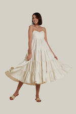 Load image into Gallery viewer, Sweetheart Tiered Dress in Beige Linen Twill Weave
