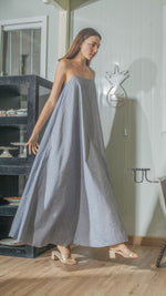 Load image into Gallery viewer, Spaghetti Strap Balloon Dress in Linen Chambray
