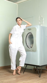 Load image into Gallery viewer, Oversized Short Sleeve Baggy Jumpsuit — White
